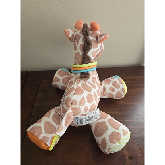 Carters Stuffed Plush Giraffe Orange Brown Tan Crinkle Rattle Teething Ring 10" - Picture 4 of 6